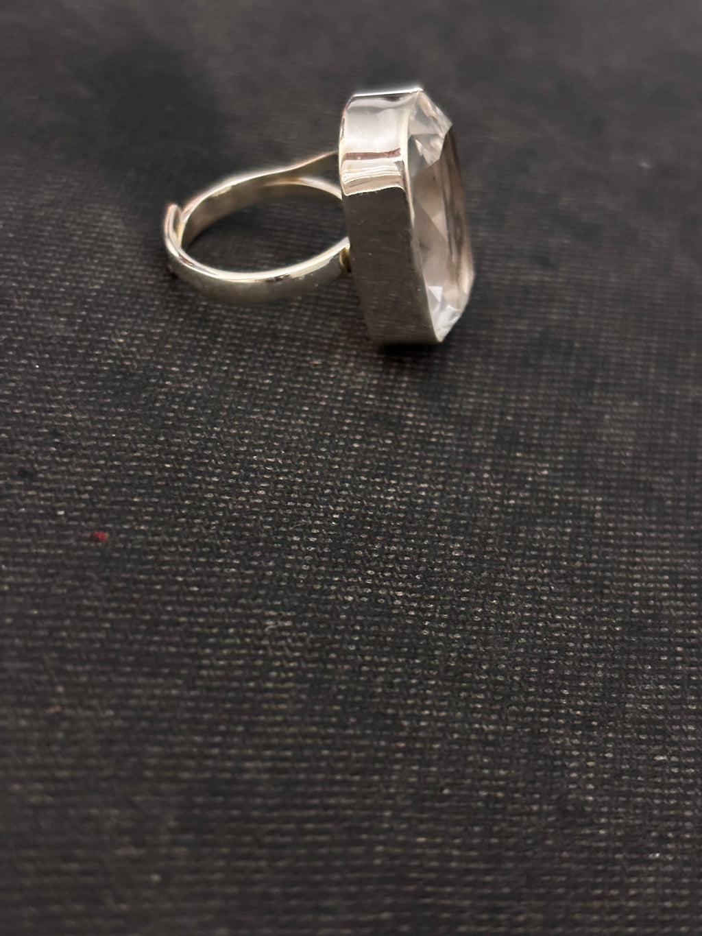 Faceted Clear Quartz Rectangle Silver Finger Ring