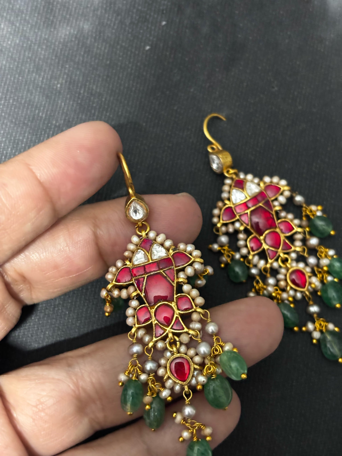 Gold Plated Silver Jadau Fish Earring