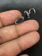Elongated Single Stone Silver Nosepin