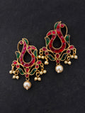 Silver Gold Plated Jadau Peacock Earrings