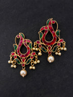 Silver Gold Plated Jadau Peacock Earrings