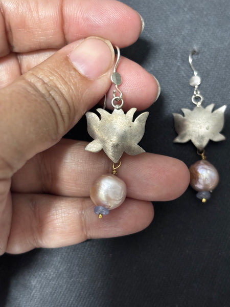 Silver Lotus with Pearl Drop Earrings