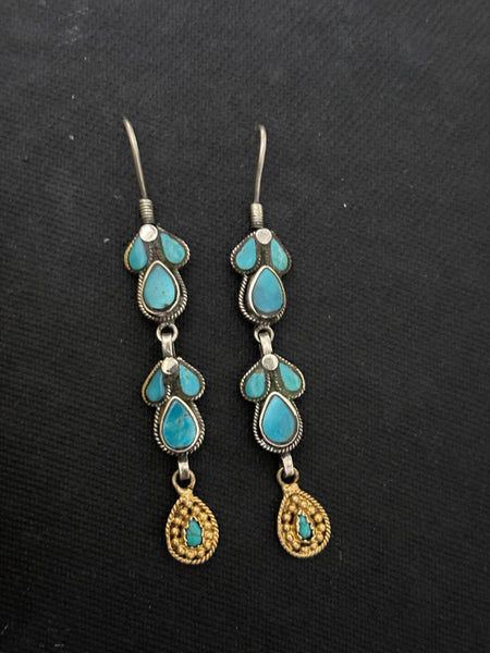 Silver Dual Tone Turquoise Earrings
