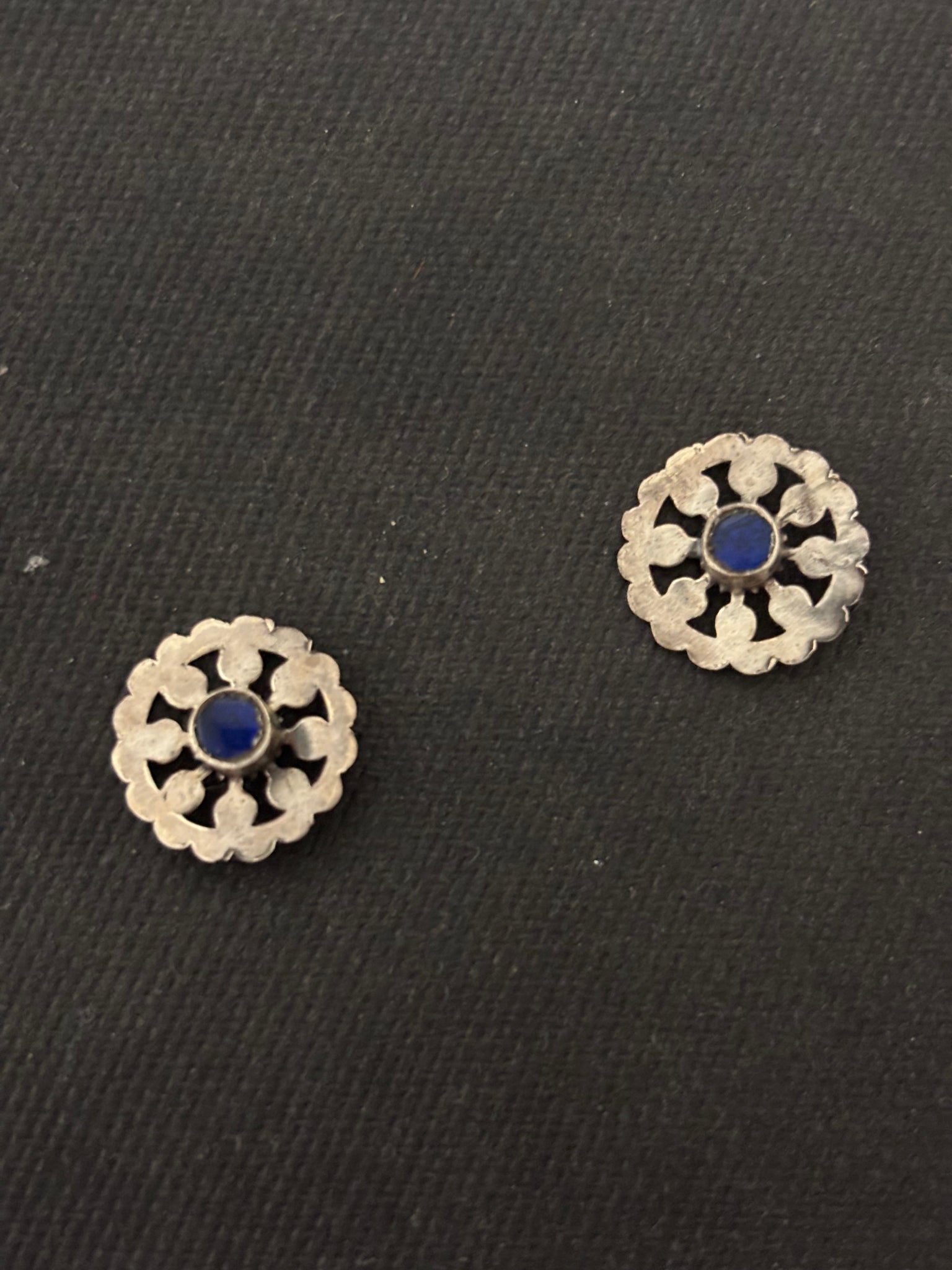 Silver Cutwork Blue Stone Stud