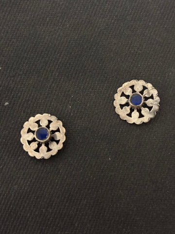Silver Cutwork Blue Stone Stud