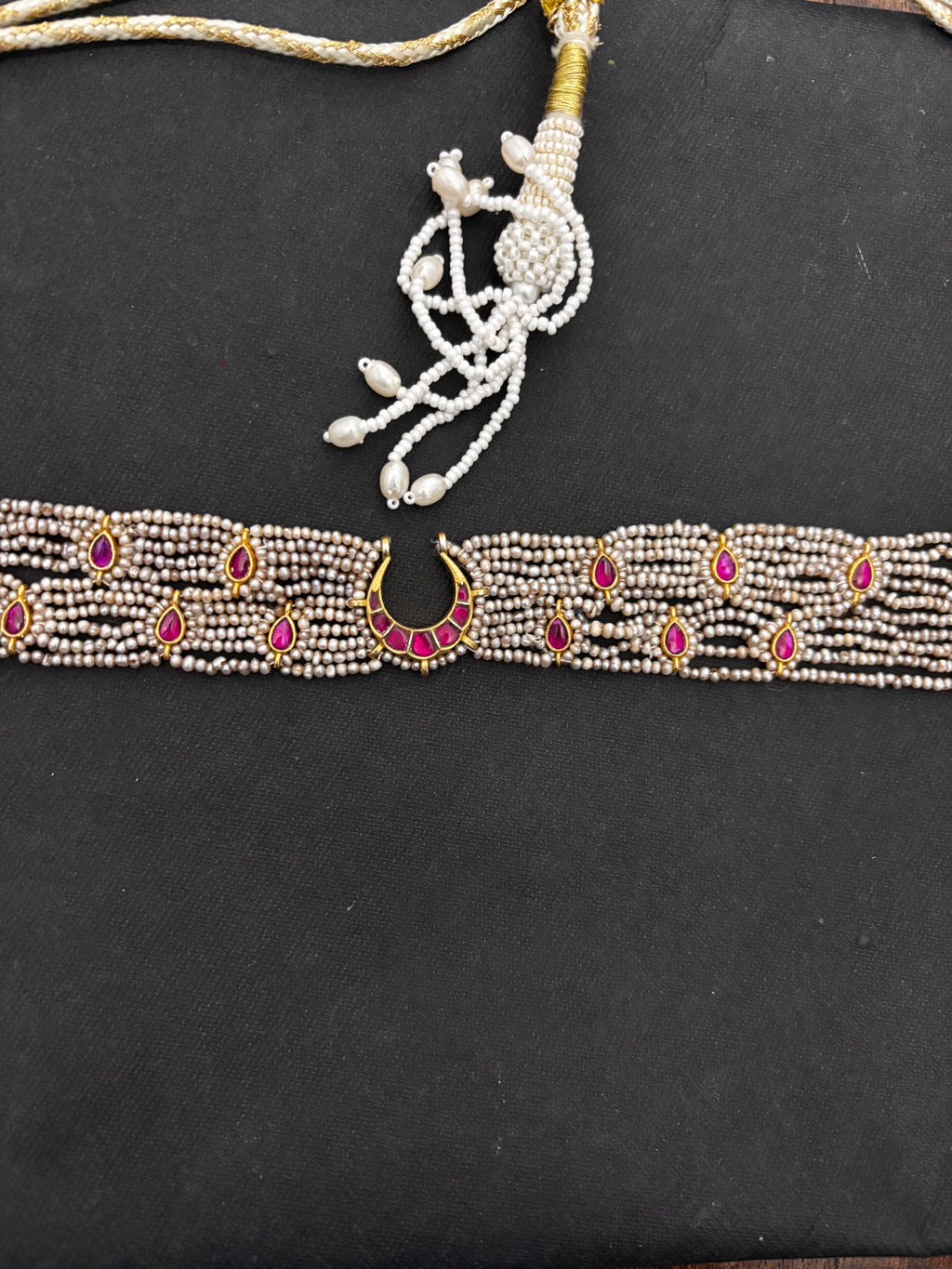 Freshwater Pearls Silver Jadau Neckpiece