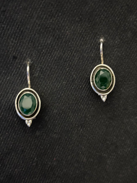 Silver Green Semiprecious Stone Earrings