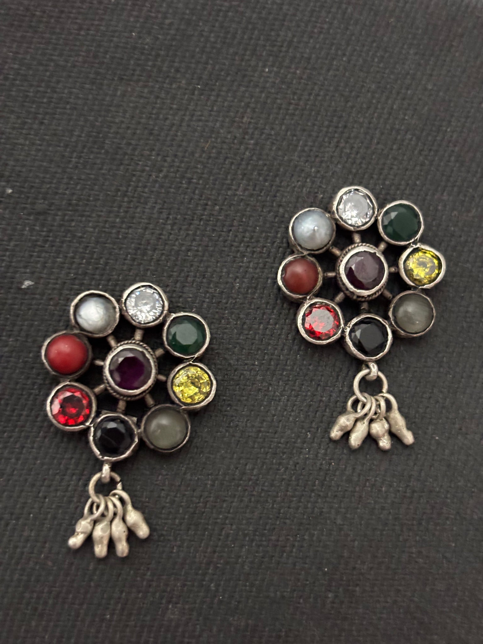 Navarathna Silver Earrings