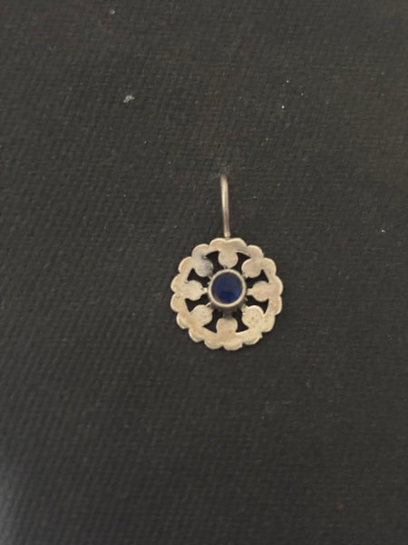 Blue Stone Silver Cutwork Earrings