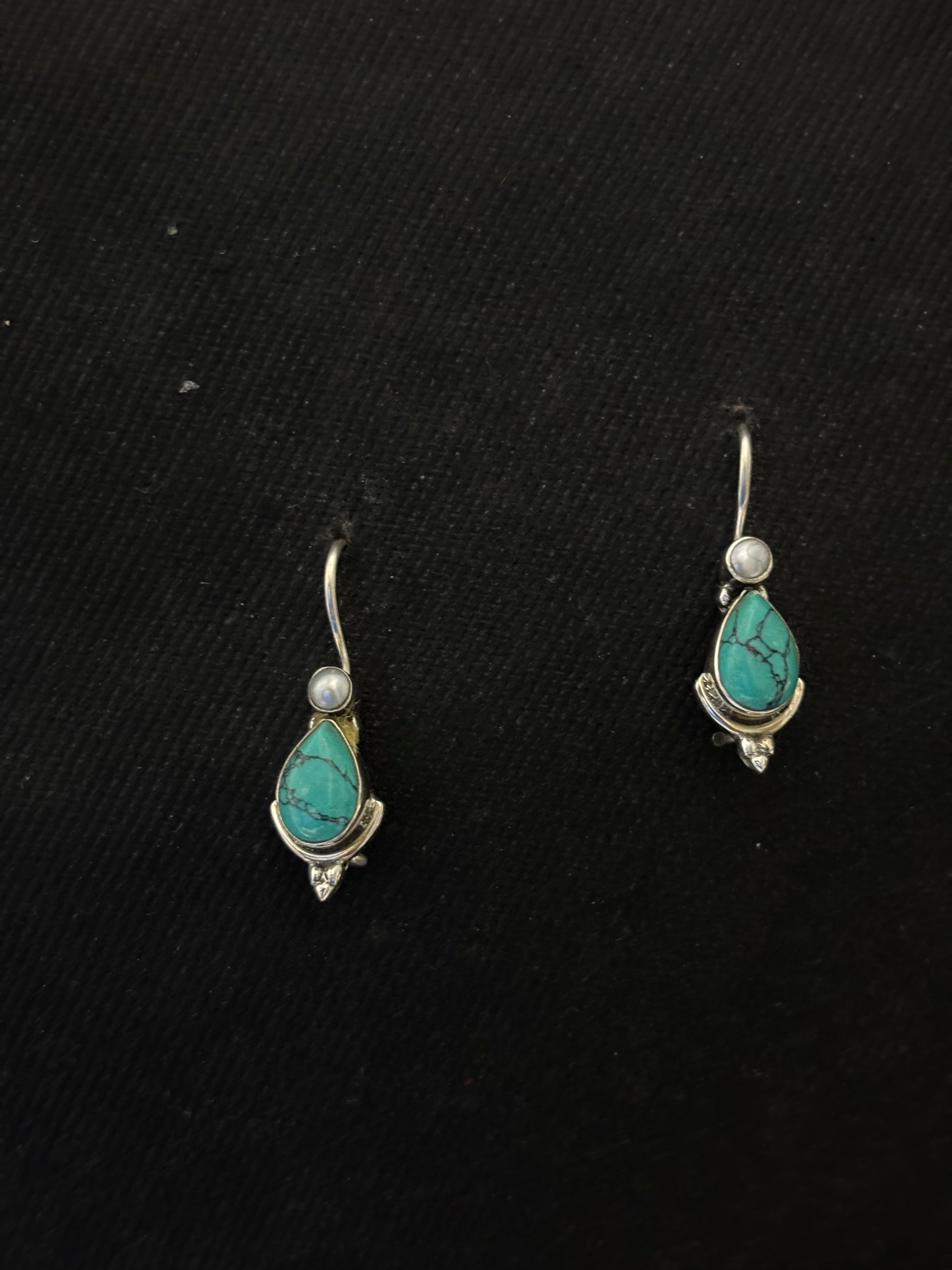 Silver Turquoise Pearl Earrings