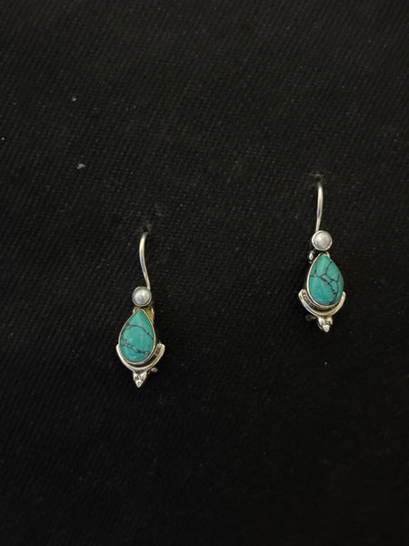 Silver Turquoise Pearl Earrings