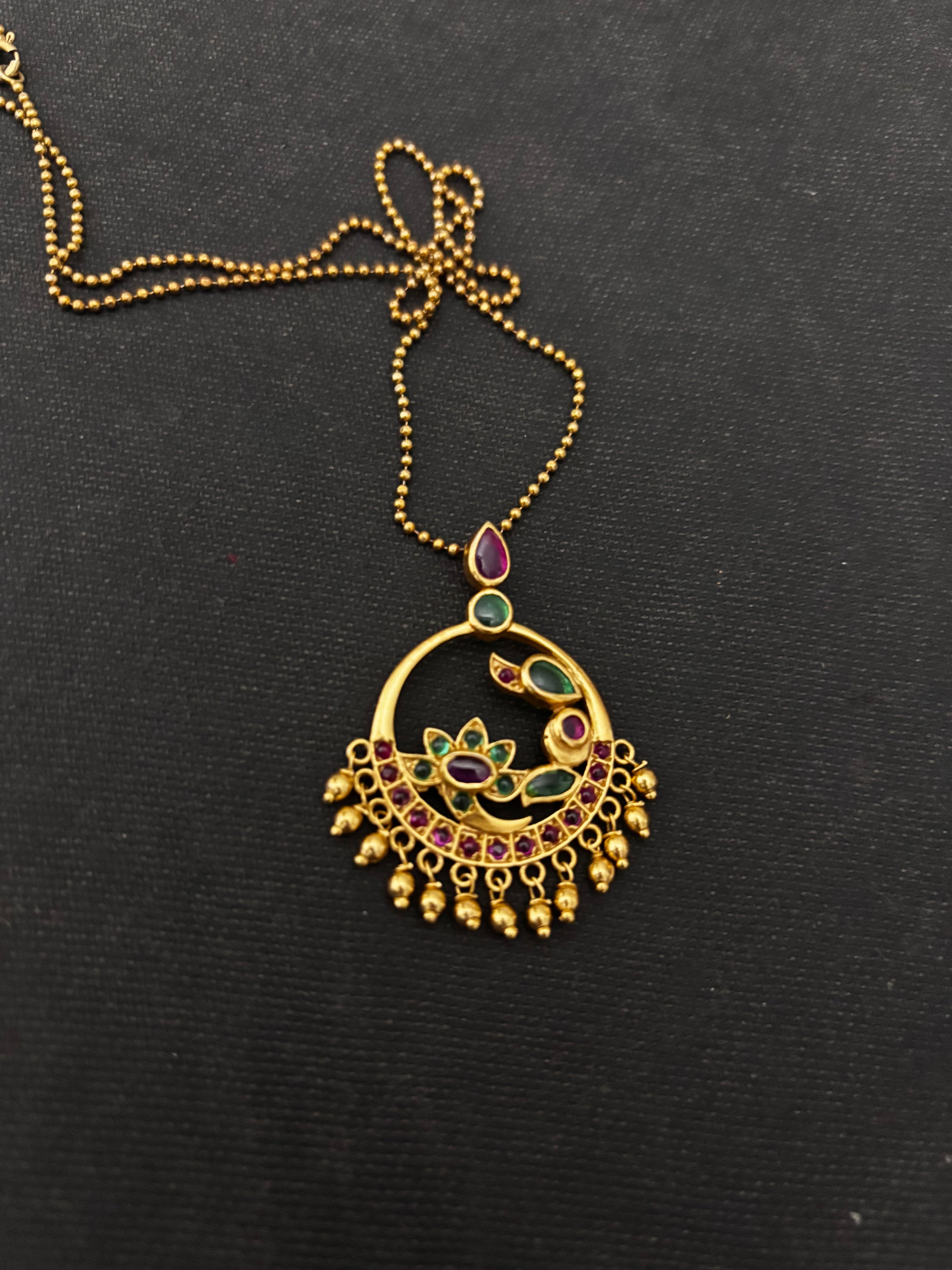 Gold Plated Silver Jadau Pendant Neckpiece