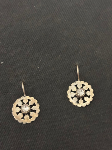 Silver Cutwork White Stone Earrings