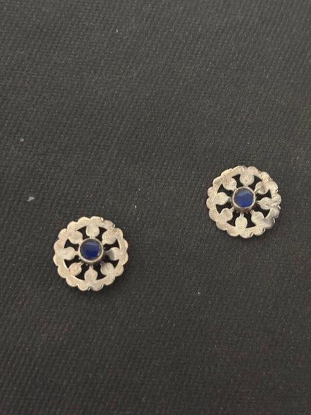 Silver Cutwork Blue Stone Stud