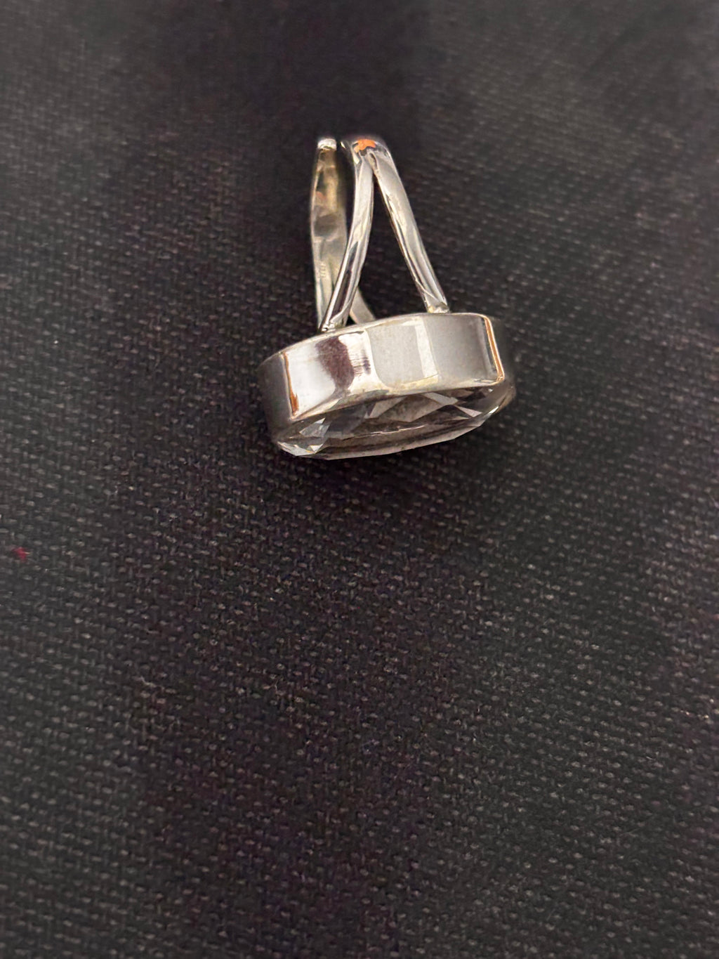 Faceted Oval Clear Quartz Silver Ring