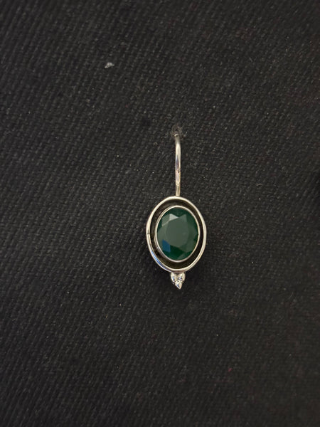 Silver Green Semiprecious Stone Earrings