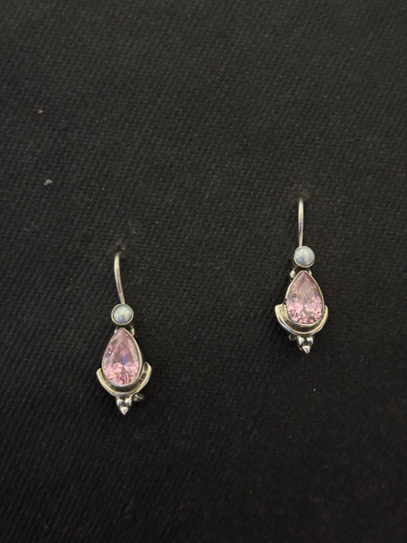 Silver Pink Quartz Pearl Earrings