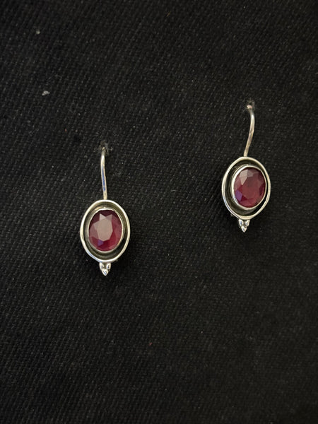 Silver Red Semiprecious Stone Earrings