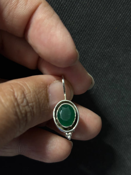 Silver Green Semiprecious Stone Earrings