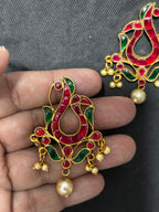 Silver Gold Plated Jadau Peacock Earrings