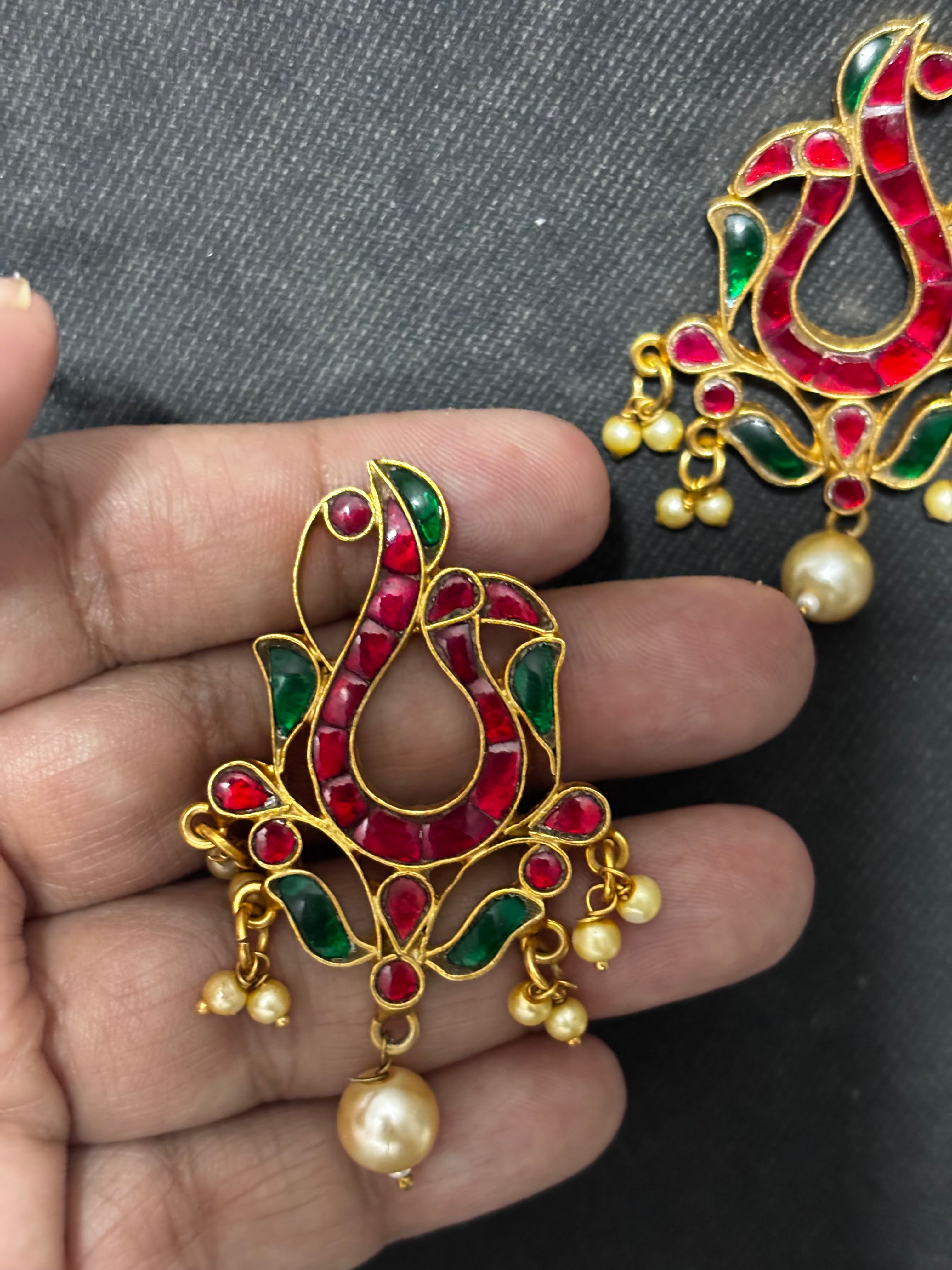 Silver Gold Plated Jadau Peacock Earrings