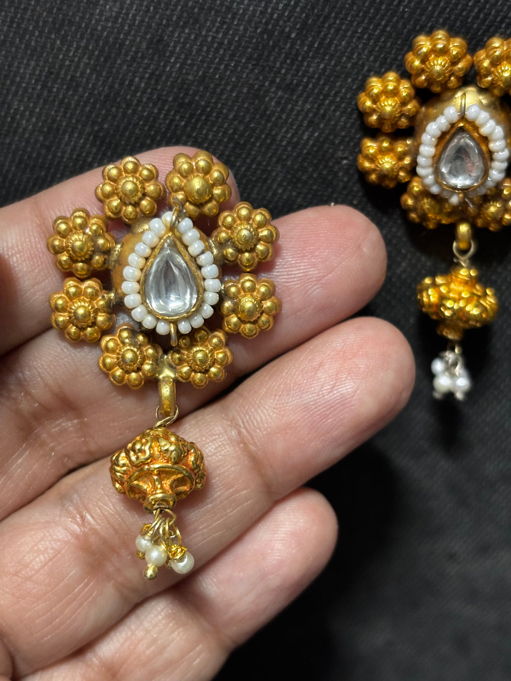 Gold Dipped Silver Kundan Earring