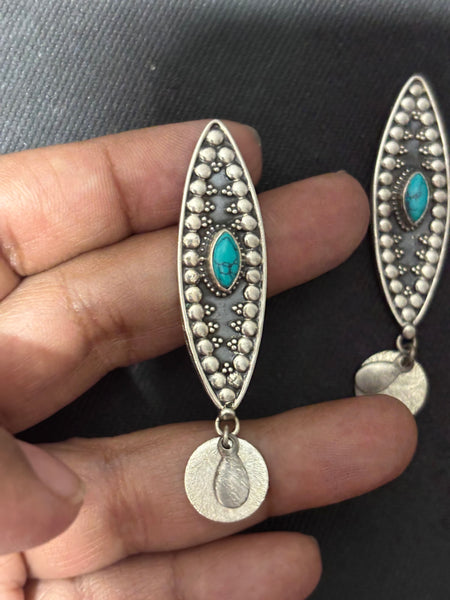 Silver Long Turquoise EarStud
