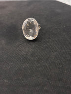 Faceted Oval Clear Quartz Silver Ring