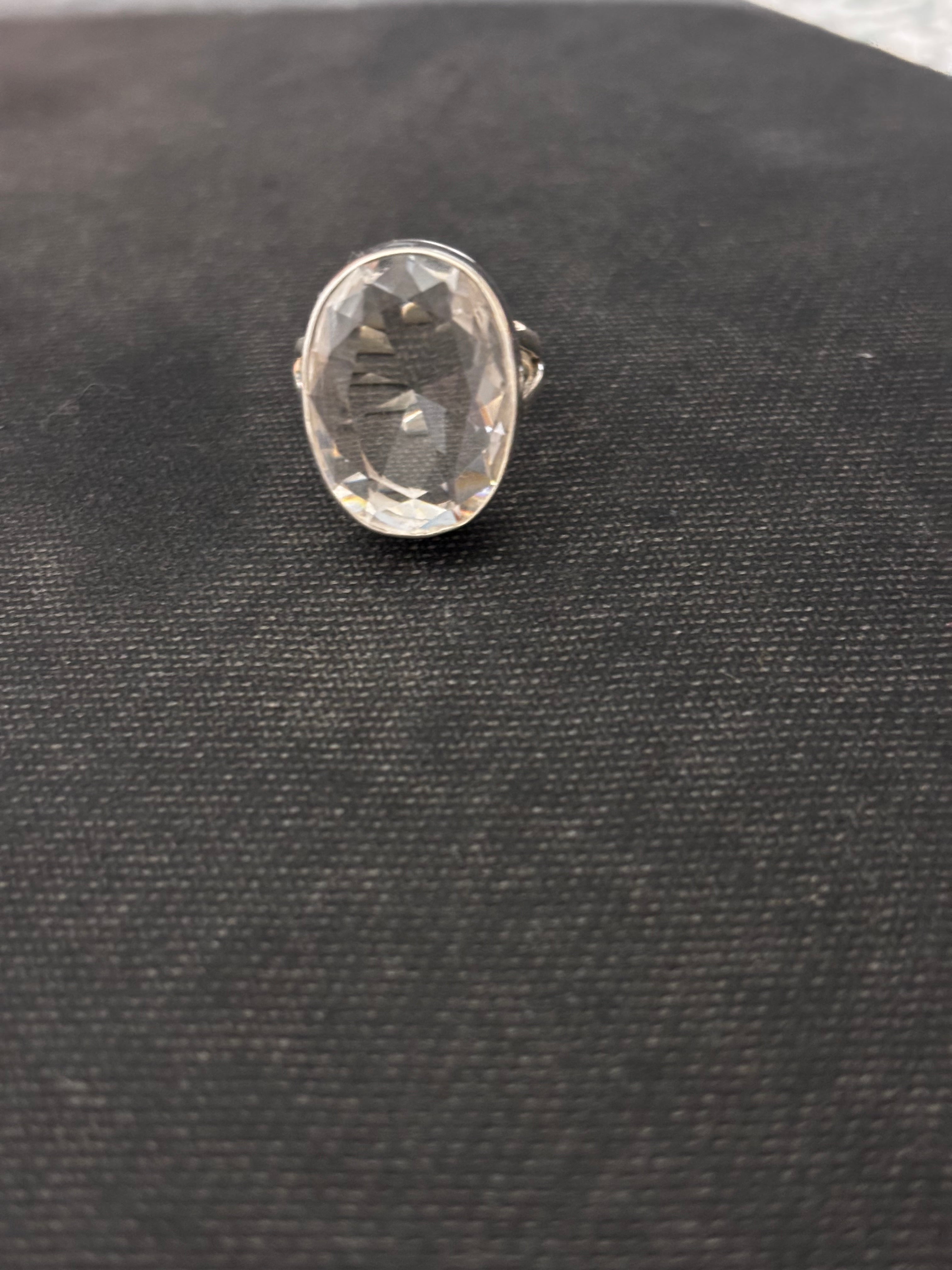 Faceted Oval Clear Quartz Silver Ring