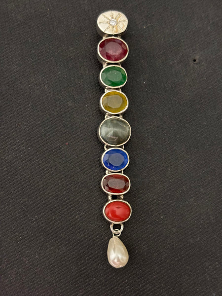 Silver  Navrathan Long Earrings