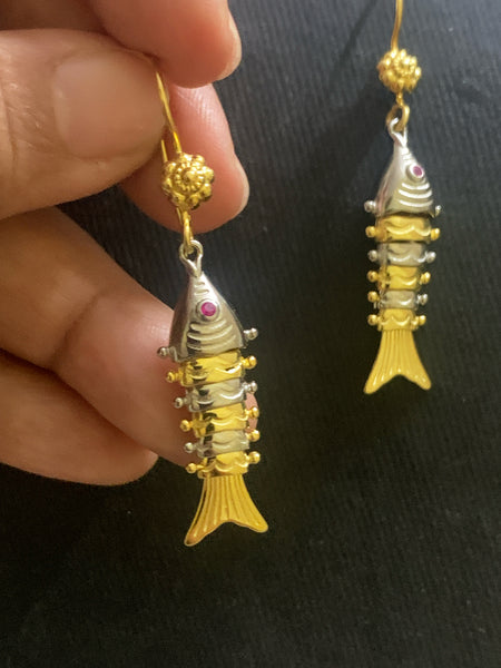 Silver Dual Tone Fish Earrings