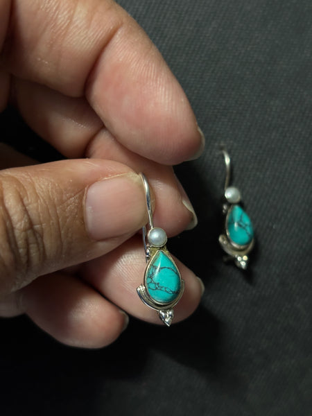 Silver Turquoise Pearl Earrings