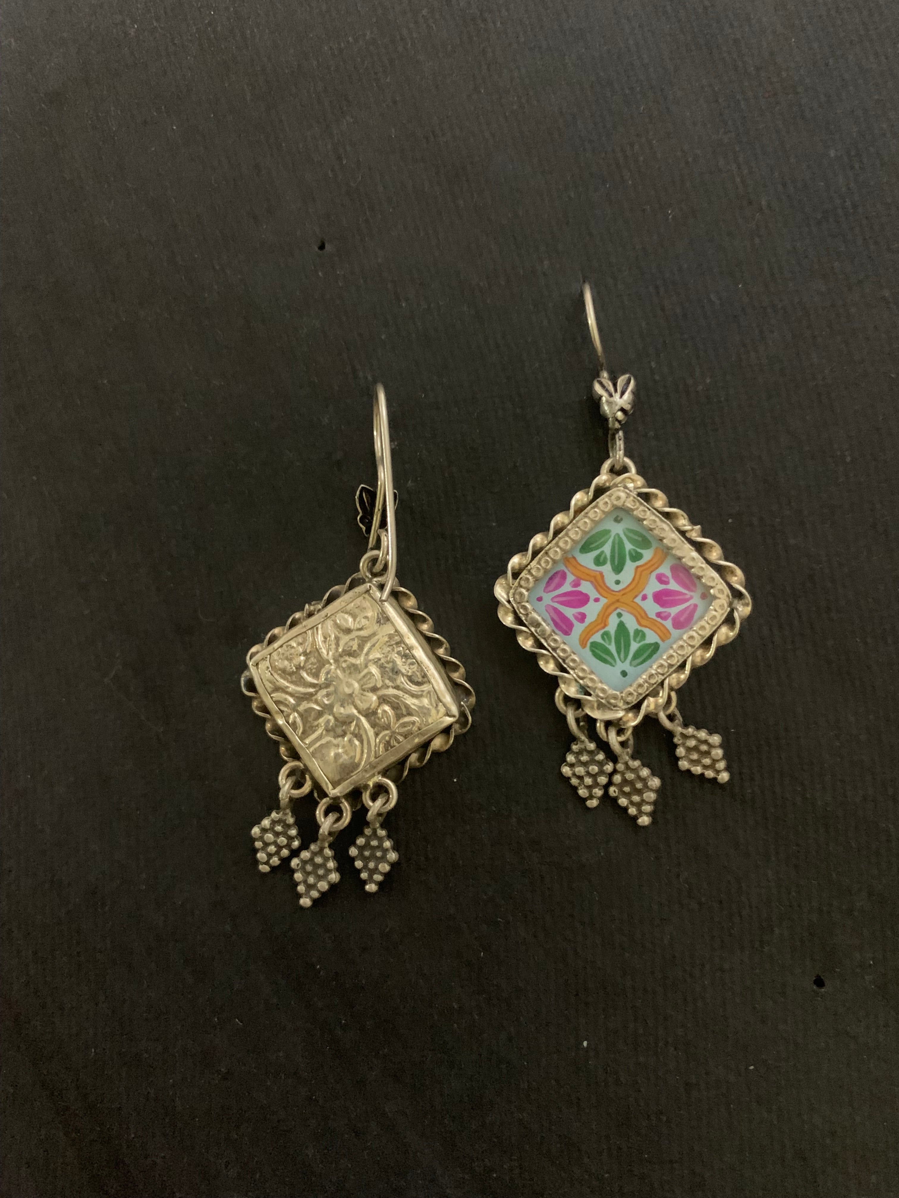 Handpainted Silver Danglers