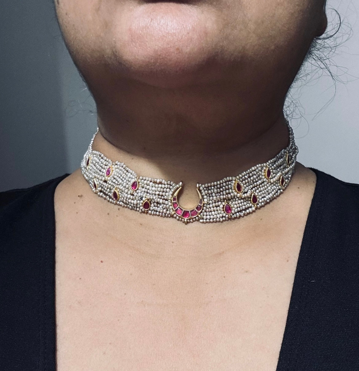 Freshwater Pearls Silver Jadau Neckpiece