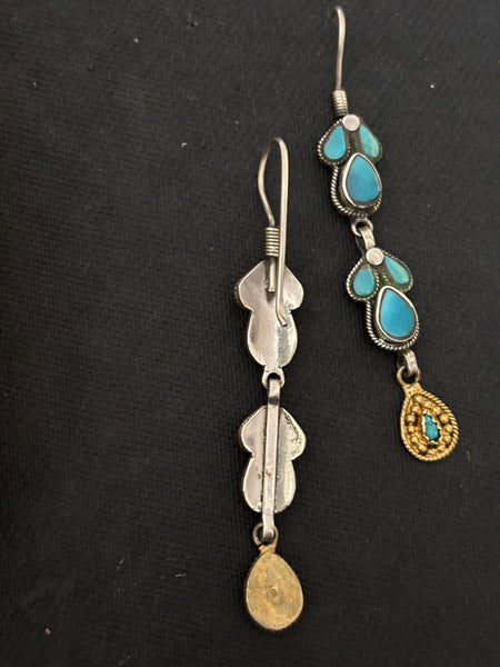 Silver Dual Tone Turquoise Earrings
