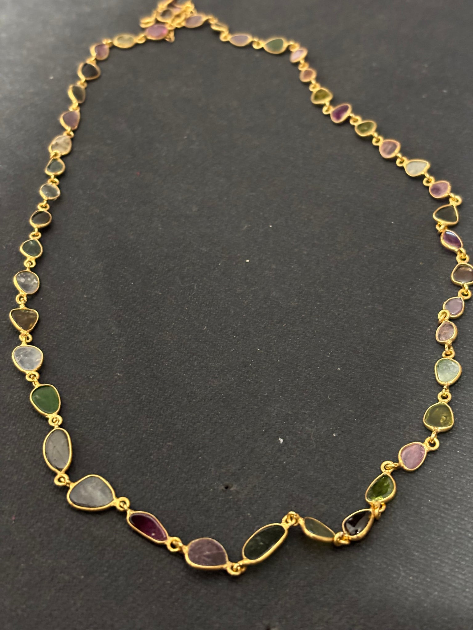 Silver Gold Plated Tourmalines Neckpiece