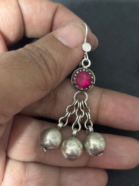Silver Pink Glass Danglers