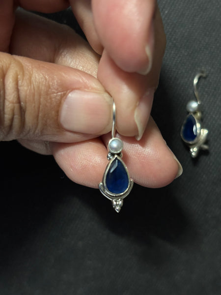 Silver InkBlue Pearl Earrings