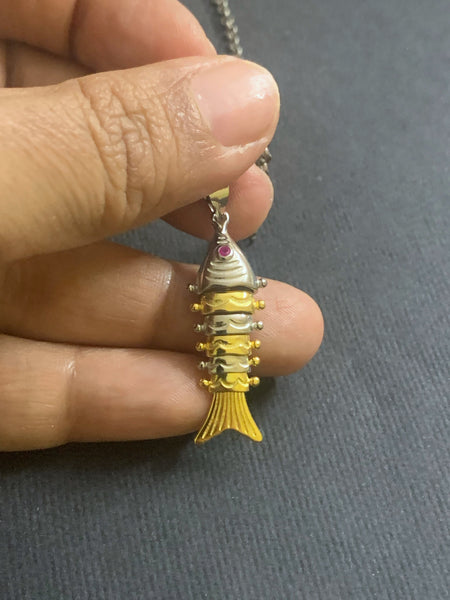 Silver Dual Tone Small Fish Pendant