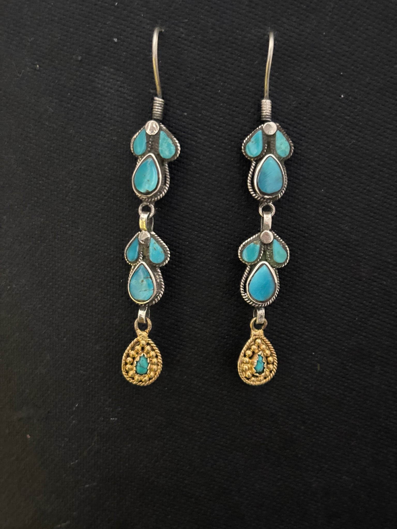 Silver Dual Tone Turquoise Earrings