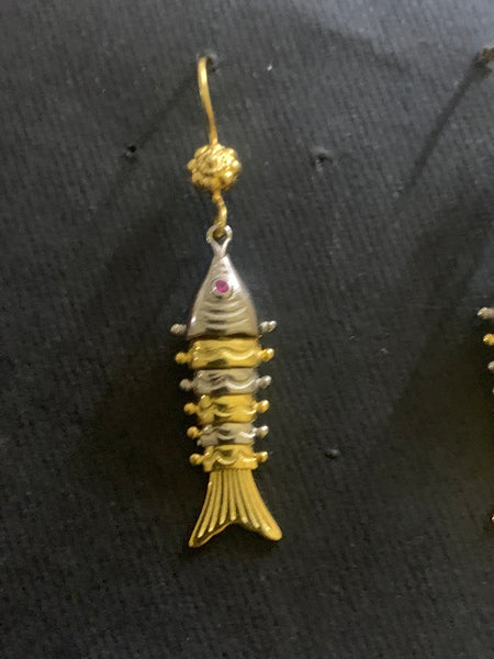 Silver Dual Tone Fish Earrings
