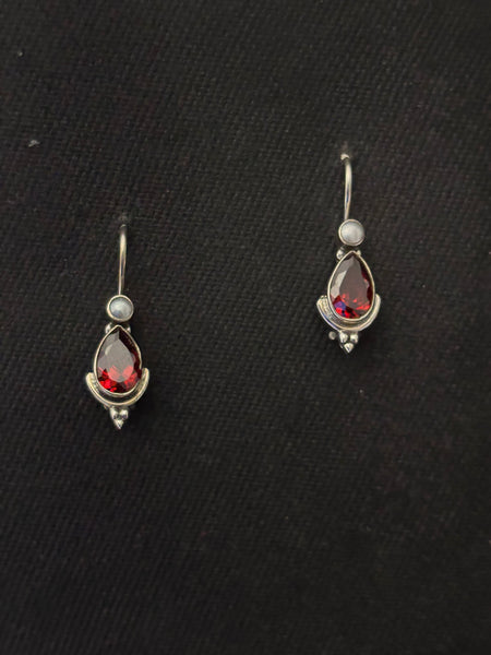 Silver Garnet Pearl Earrings