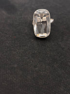 Faceted Clear Quartz Rectangle Silver Finger Ring
