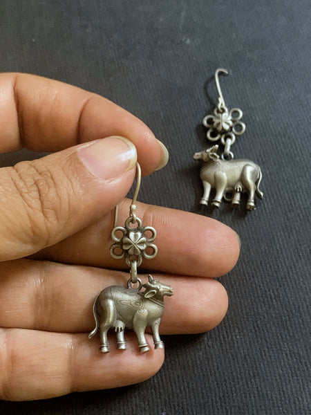 Silver Cow Earrings