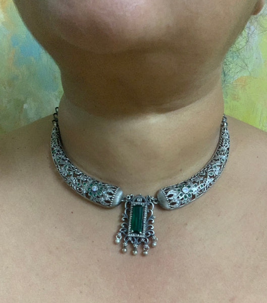 Silver Zircon And Crystal Necklace