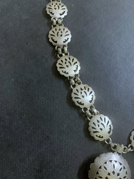 Cut Work Silver Necklace