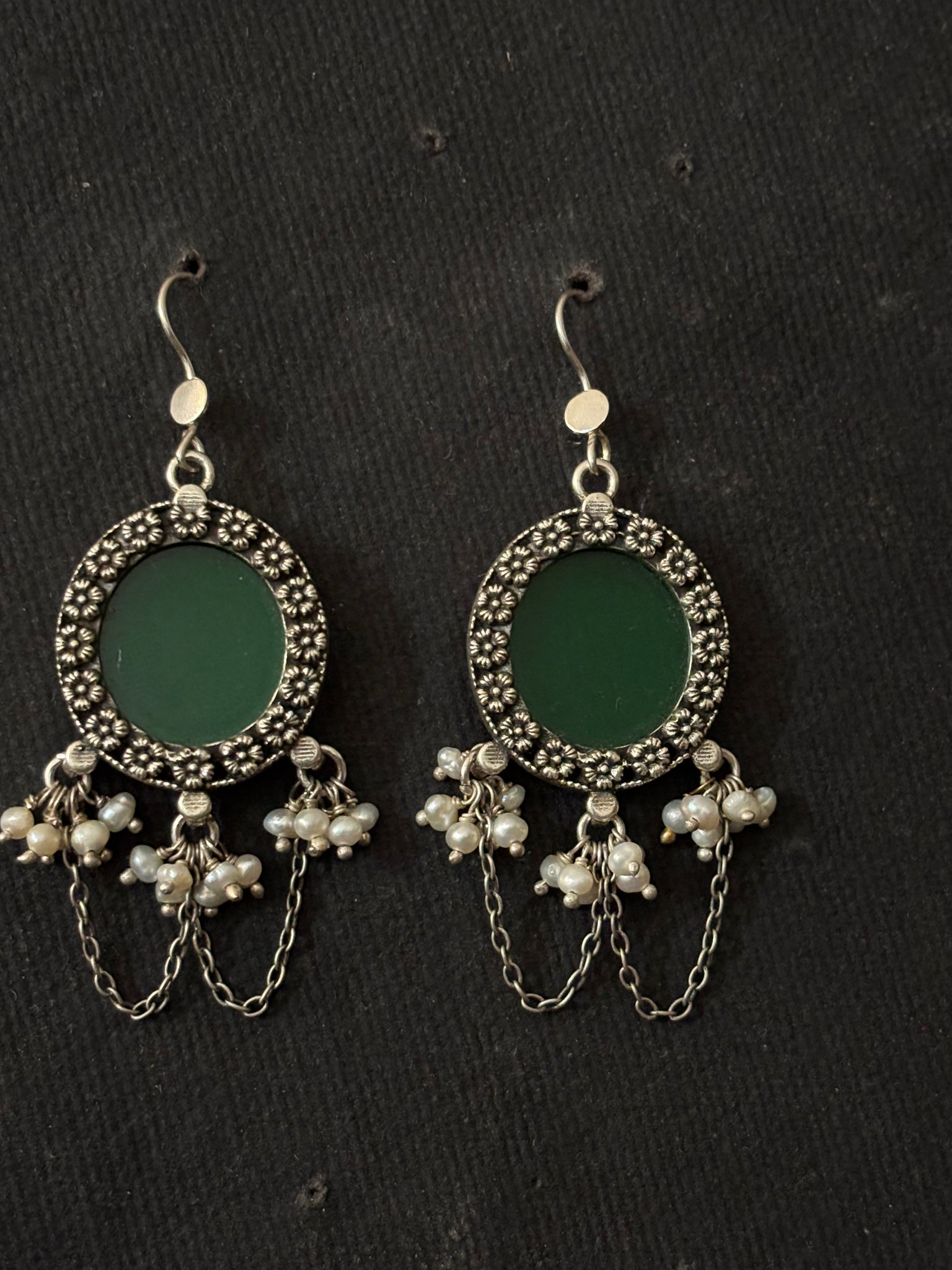Green Glass Silver Earrings