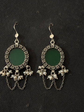 Green Glass Silver Earrings