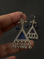 Ink Blue Glass Silver Earrings