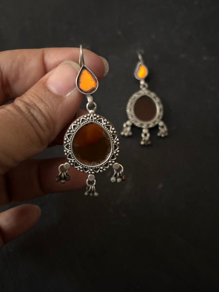 Sunset Orange Glass Silver Earrings